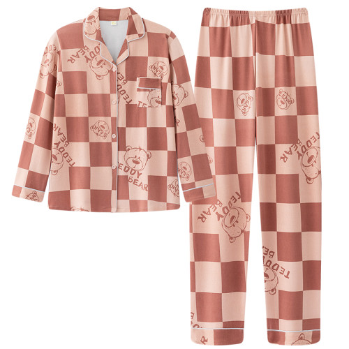 日系卡通情侶睡衣春秋季純棉長袖秋冬男女士ins網紅風家居服套裝