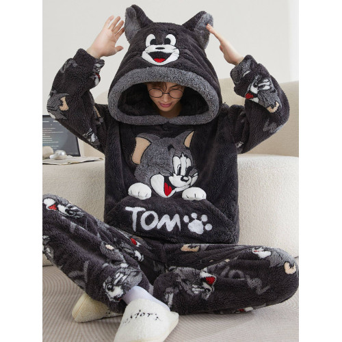 冬季法蘭絨睡衣男卡通加厚青少年男士連帽珊瑚絨加大碼家居服套裝 冬季法蘭絨睡衣男卡通加厚青少年男士連帽珊瑚絨加大碼家居服套裝