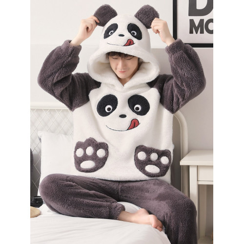 冬季法蘭絨睡衣男卡通加厚青少年男士連帽珊瑚絨加大碼家居服套裝 冬季法蘭絨睡衣男卡通加厚青少年男士連帽珊瑚絨加大碼家居服套裝