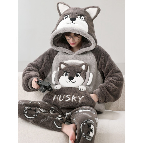 冬季法蘭絨睡衣男卡通加厚青少年男士連帽珊瑚絨加大碼家居服套裝 冬季法蘭絨睡衣男卡通加厚青少年男士連帽珊瑚絨加大碼家居服套裝