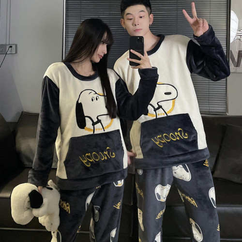 2025新款情侶睡衣女秋冬季珊瑚絨加絨加厚可愛卡通男士家居服套裝