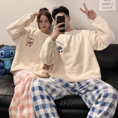 情侶睡衣女士秋冬款珊瑚絨加厚可愛卡通休閒男士法蘭絨家居服套裝