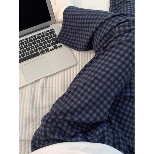 網紅風可外穿遛彎神褲女款泡泡棉紗睡褲春秋季長褲格子甜美家居褲