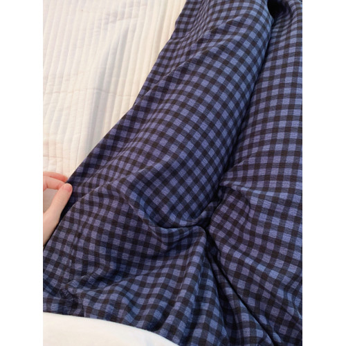 網紅風可外穿遛彎神褲女款泡泡棉紗睡褲春秋季長褲格子甜美家居褲