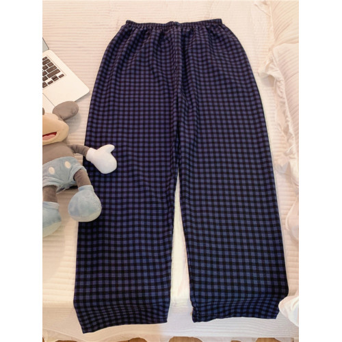 網紅風可外穿遛彎神褲女款泡泡棉紗睡褲春秋季長褲格子甜美家居褲