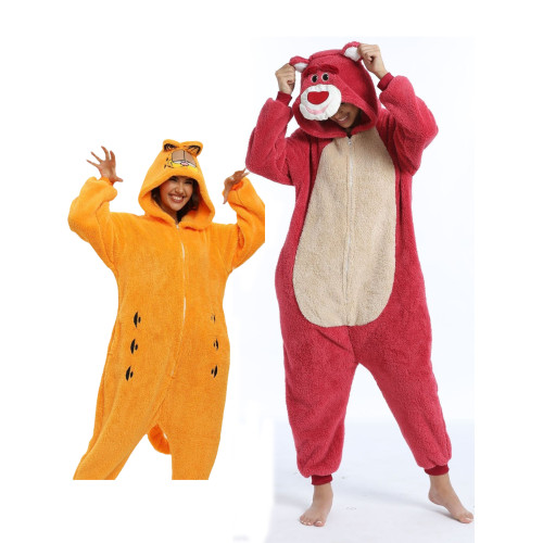 草莓熊卡通連體睡衣兒童咖菲貓動物演出服派對男女成人話劇恐龍服