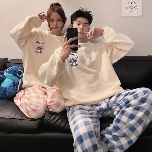 2025新款情侶睡衣女秋冬季珊瑚絨加絨加厚可愛卡通男士家居服套裝