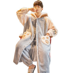 珊瑚絨情侶睡袍冬女加厚大碼300斤睡衣男長袍寬鬆卡通法蘭絨浴袍