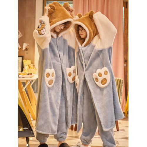 珊瑚絨情侶睡袍冬女加厚大碼300斤睡衣男長袍寬鬆卡通法蘭絨浴袍 珊瑚絨情侶睡袍冬女加厚大碼300斤睡衣男長袍寬鬆卡通法蘭絨浴袍