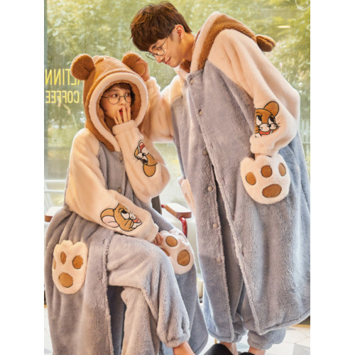 珊瑚絨情侶睡袍冬女加厚大碼300斤睡衣男長袍寬鬆卡通法蘭絨浴袍 珊瑚絨情侶睡袍冬女加厚大碼300斤睡衣男長袍寬鬆卡通法蘭絨浴袍
