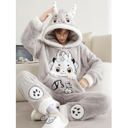 冬季睡衣男卡通珊瑚絨加厚青少年男士連帽長毛絨加大碼家居服套裝