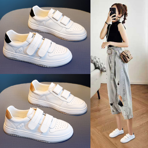 真皮小白鞋女2025年春季新款爆款女鞋百搭單鞋魔術貼休閒運動板鞋