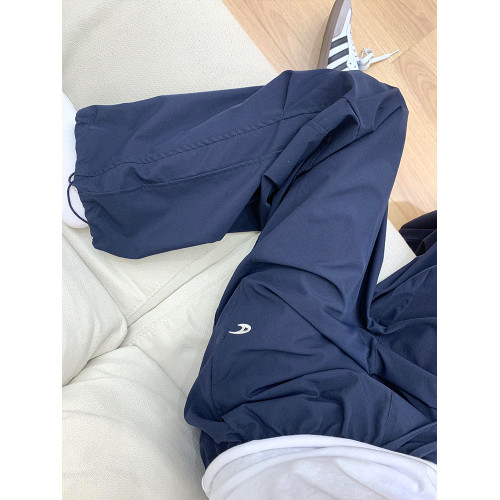 胖mm大碼美式復古藏青色工裝褲女秋季新款高腰顯瘦直筒休閒運動褲