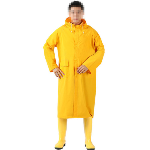 黃色連體雨衣PVC帶帽貼布長款雨衣套裝塗層防水服雨披IMPA190431