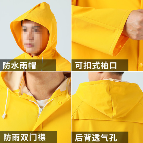 黃色連體雨衣PVC帶帽貼布長款雨衣套裝塗層防水服雨披IMPA190431
