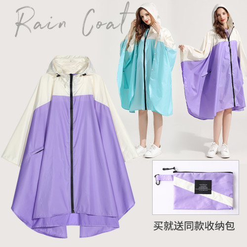 時尚拼接鬥篷雨衣旅行徒步後後背包成人男女大碼雨披防水風衣玩水外套