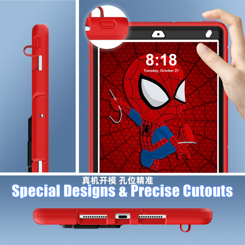 適用ipadair2平板保護套矽膠防摔pro保護殼帶筆槽蘋果5代 6代10代2022款 air5新款兒童蜘蛛人卡通硬殼雙支架