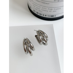 S925銀針歐美風誇張金屬爪子三環圈圈耳環冷淡風個性潮人網紅耳飾