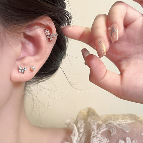 蝴蝶珍珠套裝耳釘女輕奢小衆高級感耳骨釘耳飾品2026新款爆款耳環