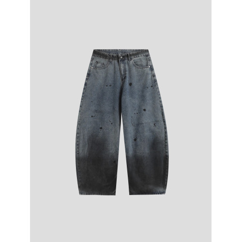 INSstudios 國潮牌情侶美式復古潑墨塗鴉彎刀褲寬鬆水洗牛仔長褲