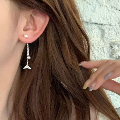 適合圓臉的兩戴式耳飾魚尾流蘇珍珠耳釘女輕奢高級感氣質大氣耳環