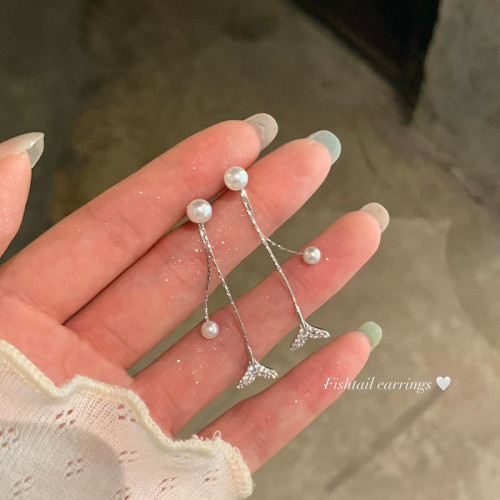 適合圓臉的兩戴式耳飾魚尾流蘇珍珠耳釘女輕奢高級感氣質大氣耳環