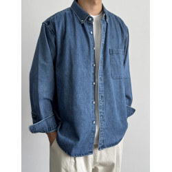 ONUN日系復古水洗工裝牛仔襯衫長袖寬鬆休閒百搭紐釦領襯衣外套秋