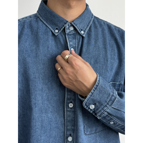 ONUN日系復古水洗工裝牛仔襯衫長袖寬鬆休閒百搭紐釦領襯衣外套秋 ONUN日系復古水洗工裝牛仔襯衫長袖寬鬆休閒百搭紐釦領襯衣外套秋