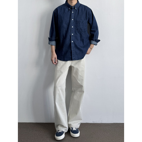 ONUN日系復古水洗工裝牛仔襯衫長袖寬鬆休閒百搭紐釦領襯衣外套秋 ONUN日系復古水洗工裝牛仔襯衫長袖寬鬆休閒百搭紐釦領襯衣外套秋