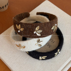 一葉知秋~復古美拉德毛呢髮箍女高級感洋氣時尚頭箍日常外戴髮飾