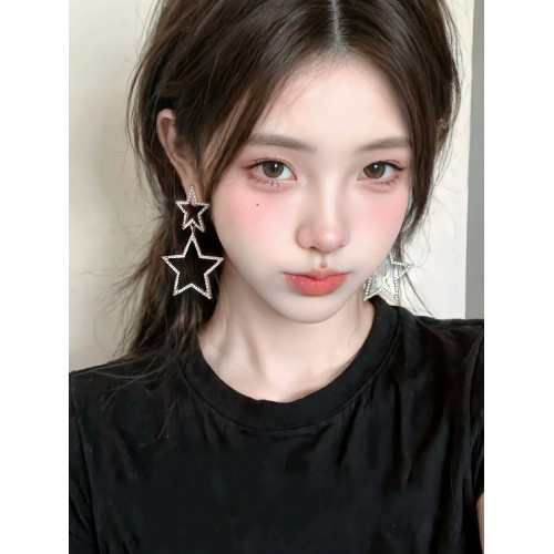 千禧辣妹Y2K誇張閃鑽五角星星耳釘環飾女個性設計耳夾甜酷顯臉小