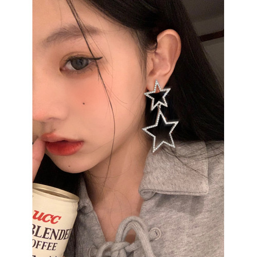 千禧辣妹Y2K誇張閃鑽五角星星耳釘環飾女個性設計耳夾甜酷顯臉小