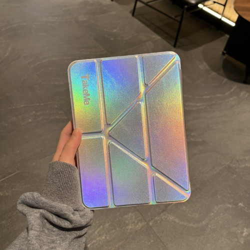 鐳射Y折平板殼適用蘋果ipad10代平板保護套ipadair6三折Y折mini7/air5/air2簡約ipadpro代喚醒睡眠ipad9/A16