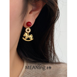 【馬年新品】馬上有錢紅色小馬耳環輕奢貴氣小衆高級新年過年耳飾