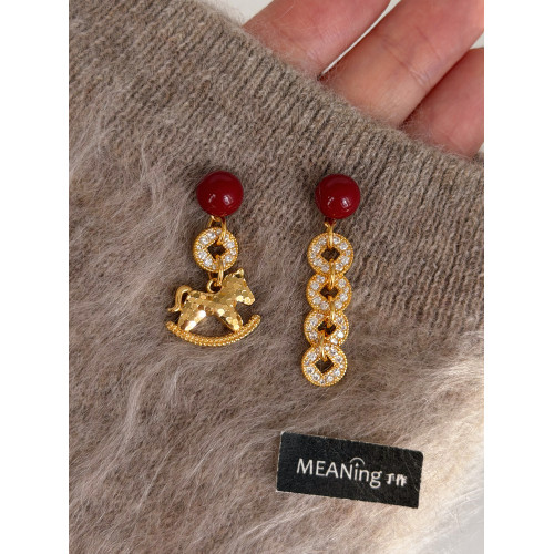 【馬年新品】馬上有錢紅色小馬耳環輕奢貴氣小衆高級新年過年耳飾