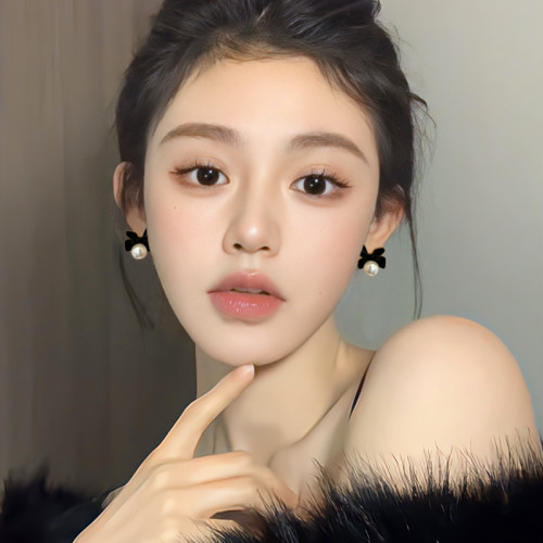 黑色蝴蝶結珍珠款耳釘女士法式復古氣質耳環精緻輕奢新款爆款耳飾