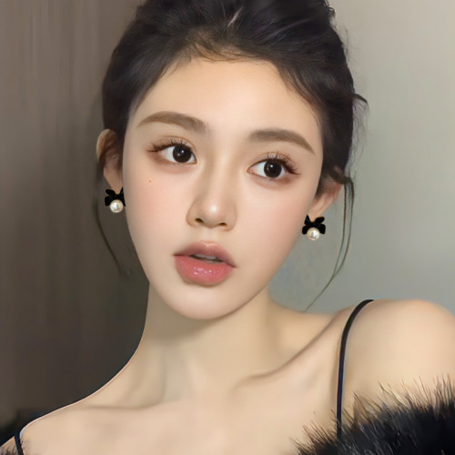 黑色蝴蝶結珍珠款耳釘女士法式復古氣質耳環精緻輕奢新款爆款耳飾