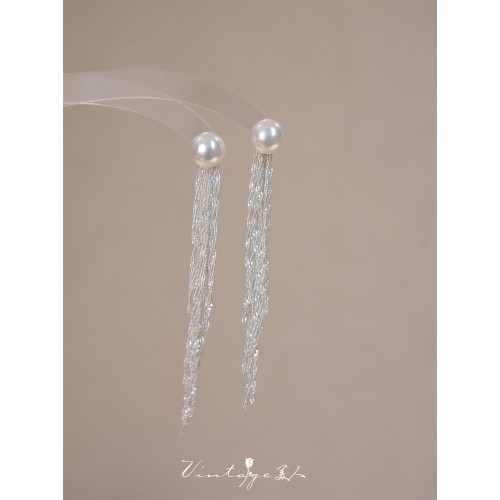 「白雪公主」法式優雅輕奢宴會高級感小衆珍珠流蘇耳環蚊香盤耳夾