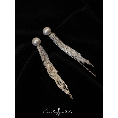 「白雪公主」法式優雅輕奢宴會高級感小衆珍珠流蘇耳環蚊香盤耳夾
