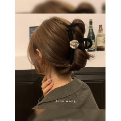 高級水泥灰~山茶花精緻絲絨髮抓紥頭髮短髮夾後腦勺盤髮韓國髮飾