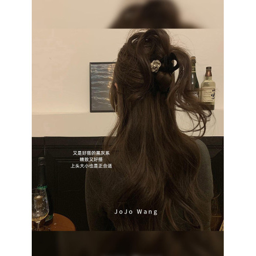 高級水泥灰~山茶花精緻絲絨髮抓紥頭髮短髮夾後腦勺盤髮韓國髮飾