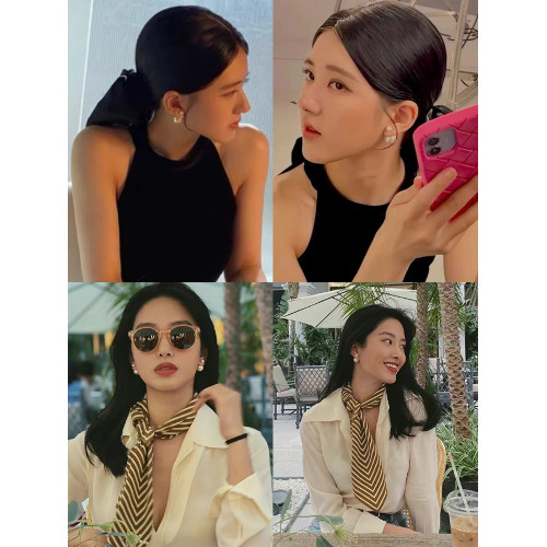 D家經典前後兩戴趙露思同款雙珠施家珍珠耳環女法式小衆輕奢耳釘