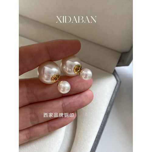 D家經典前後兩戴趙露思同款雙珠施家珍珠耳環女法式小衆輕奢耳釘