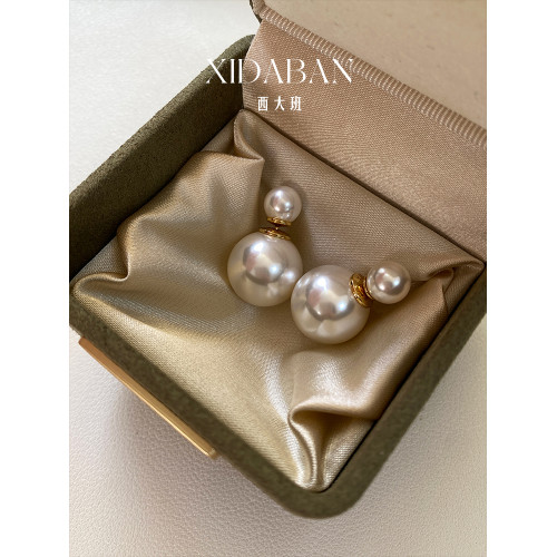 D家經典前後兩戴趙露思同款雙珠施家珍珠耳環女法式小衆輕奢耳釘