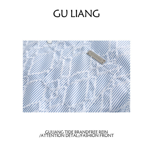 GU LIANG「設計師品牌」/男女同款/小衆特殊面料菱形格百搭襯衫潮