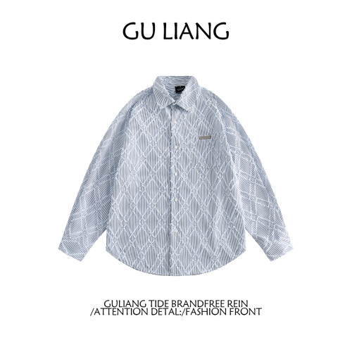 GU LIANG「設計師品牌」/男女同款/小衆特殊面料菱形格百搭襯衫潮