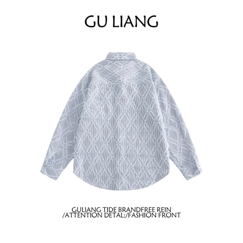 GU LIANG「設計師品牌」/男女同款/小衆特殊面料菱形格百搭襯衫潮