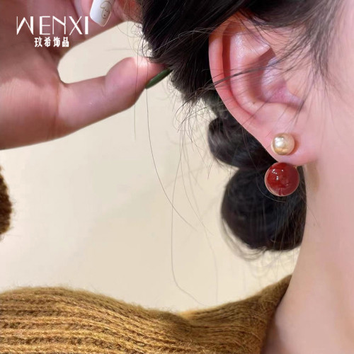 紅豆豆耳釘女小衆設計感高級兩戴適合過年的耳環時尚洋氣新年耳飾