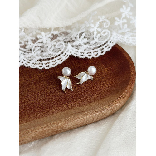 輕奢高級感獨特天然淡水珍珠魚尾耳環女秋冬2026新款爆款耳飾耳釘