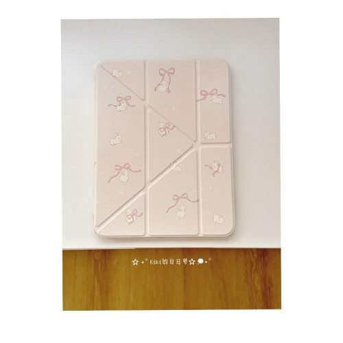 kiki原創/兔兔蝴蝶結粉色星星適用於ipad保護殼平板保護套亞克力高防彎硬Y折書本有筆槽air611英寸mini6筆槽